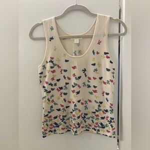 Tse 100% Cashmere Birds Pattern Sleeveless Tank Sweater Sz M